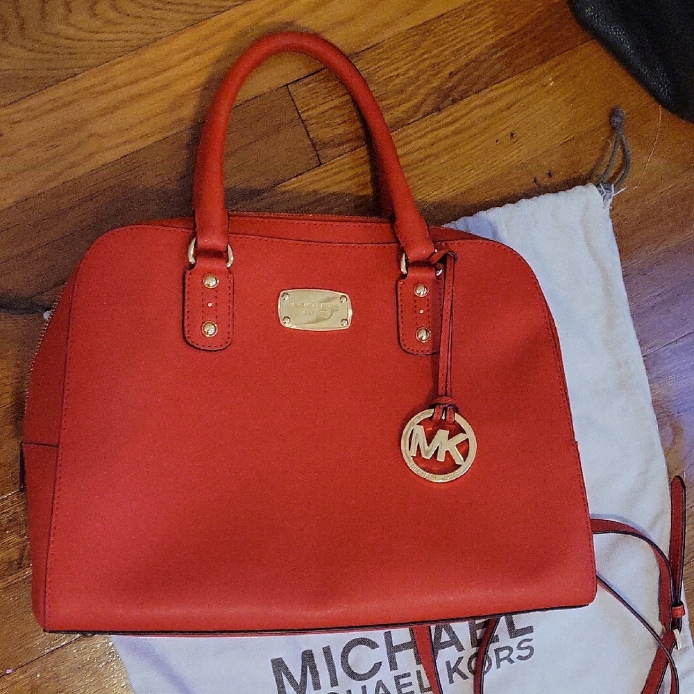 Michael Kors Orange Satchel with Gold Accents